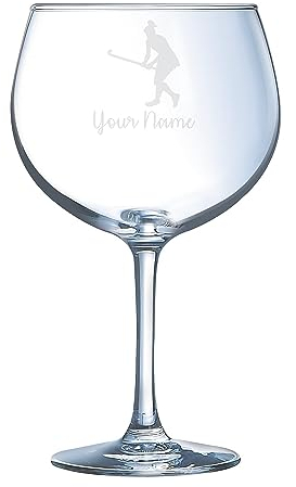 Female Hockey Player Engraved Glass, Sports Gift (Balloon Gin Glass)