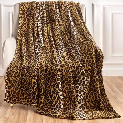 Edenleaf Leopard Print Blanket Fleece Throw for Bed Sofa Travel and Camping, Super Soft Cozy Fluffy Plush Cheetah Print Blanket for All Seasons 50x60 (Dark Brown)