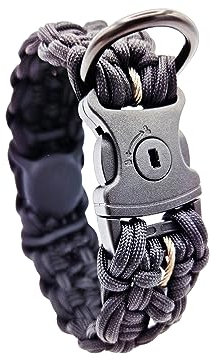 GPS-Tracker - Hundehalsband mit versteckter AirTag-Halterung und Diebstahlschutz, Abschließbar mit Schloss, Geflochten aus Paracord, Schwarz (XS (22-27cm))