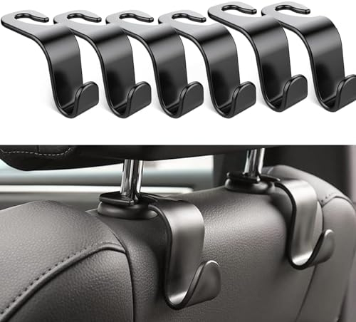 NIXRET 6 Stück Kopfstützen Haken Auto, Multifunktionale Taschenhalterung für Innenraum, Ideal für Einkaufstaschen, Handtaschen, Kleidung