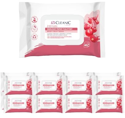 Cleanic Intimate Carta Umida Usa e Getta - Combinazione di Carta Umida e Salvietta Umida - Rinfresca le Zone Intime - Estratto di Mirtillo Rosso e Prebiotico - 16x40 Pz