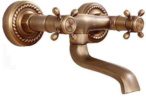 Vollständig bronzefarbener, an der Wand montierter Heiß- und Kaltwasserhahn mit doppeltem Kreuzgriff, antike, altmodische Heiß- und Kaltbadewanne in der Wand, Kupfer-Badezimmer-Drehbadewanne, Vollmon