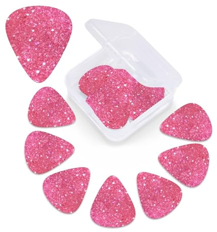 Sparkling Pink Glitter Print Guitar Picks 12 Pack Guitar Picks with Storage Box Bass Picks For Acoustic Guitar Bass Electric Ukulele Includes 0.46mm, 0.71mm, 0.96mm
