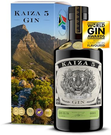 KAIZA 5 GIN - 0,5 l - 43% | Der ausgezeichnete Gin aus Südafrika/Kapstadt | Frisch, weich, exotisch mit schwarzer Johannisbeere und Grapefruit | Tafelberg