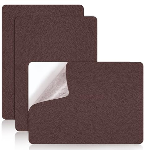 yuejuhe 3Stück Kunstleder Flicken Selbstklebend, Leder Patch 20x28cm(Braun) | Lederreparatur Set, Reparatur Aufkleber für Autositze Sofa Möbel, Flicken für Taschen Handtaschen, Kunstleder Ersatz