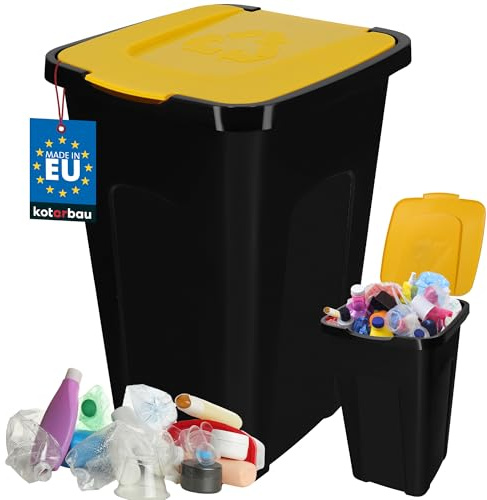 KOTARBAU® Abfalleimer 50l Mülltrennung Deckel in Gelb Polyethylen Mülltonne mit Deckel gelbe Tonne Mülltonne Küche Abfalleimer mit Deckel für drinnen & draußen Behälter gelber Sack Industrie Mülleimer