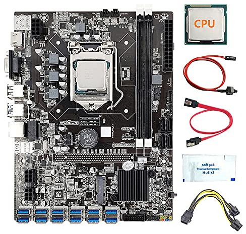 AMIUHOUN B75 12 GPU BTC Mining Motherboard+CPU+Thermal Grease+Power Cable+/Switch Cable 12X USB3.0 LGA1155 DDR3 RAM SATA3.0