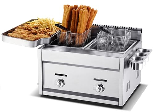 Friggitrice a Gas a Doppia bombola da 16L/24L, Friggitrice per Patatine Di Pollo in Cestello E Coperchio Staccabili in Acciaio Inossidabile per Ristorante Commerciale Cucina Domestica,8Lx2
