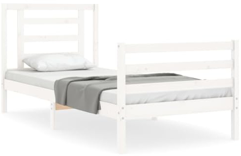 ZQQLVOO Bed Frame Lattenrost Palettenbett Bodenbett Massivholzbett mit Kopfteil Weiß