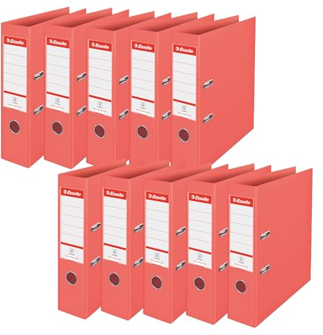 Esselte Archivador A4 de polipropileno, 10 unidades, capacidad de 500 hojas, ancho de lomo de 75 mm, carpeta A4 ligera y duradera para el hogar/oficina, organización de escritorio, serie