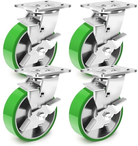 Humagineer 150mm Industriali Ruote per Mobili Pesanti, Nucleo in Alluminio PU Ruote Girevoli con Freno Capacità 2200KG, Silenzioso, Resistente all'Usura e ad Alta Durezza Ruote per Carrello, Set di 4