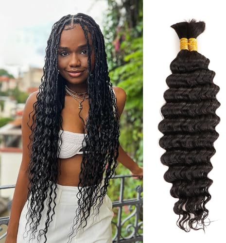Orientfashion Cheveux Crochetés Tresses de Bohème, 2Pcs Boho Braids Meches Human Hair Tissage Bouclé Naturel Deep Wave Deep Twist Meche Boucle Pour Tresse (#Nature Black, 18Inch(Pack of 2)-100g)
