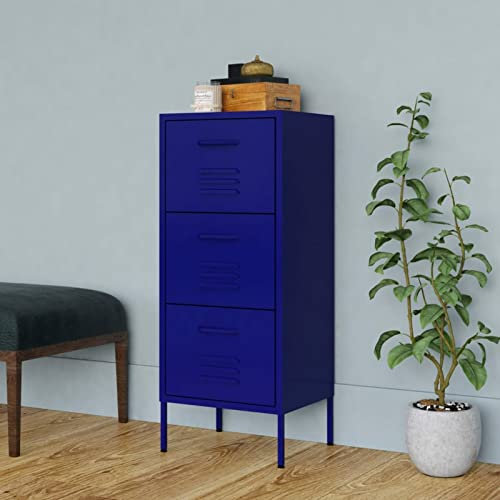 IKAYAA Metallschrank Metall kommode Schubladenschrank Metall Büroschrank Mehrzweckschrank Beistellschrank Lagerschrank Standschrank 80x35x101,5 cm Stahl-Marineblau-42,5x35x101,5 cm