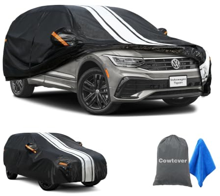 Cowtcver Car Cover Waterproof Custom Fit for Volkswagen Tiguan 2007-2026 | 10 Layers Outdoor Full Cover Breathable, Sun Rain UV Dust Snow Allweather Protection with Drivers Door Zip and Cotton Lined.