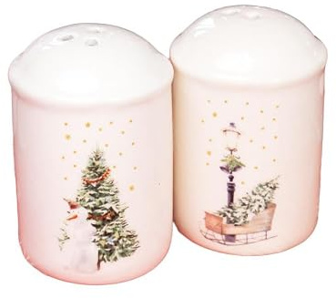 White Christmas Salt and Pepper Shakers Xmas Tree Sleigh Snowman Kitchen Serving