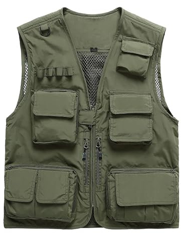 Vivikivi Klassisk utomhusfiskeväst för män, verktygsväst, Armégrön – 1, XL