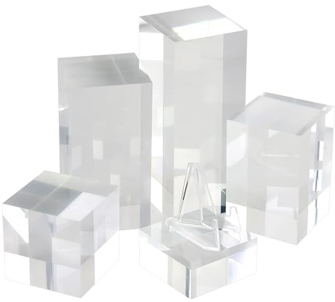 5 blocchi di visualizzazione a cubi in acrilico trasparente 2/4/6/8/10 cm, supporto solido per display con pietre preziose, espositore di gioielli e presentazione cosmetica
