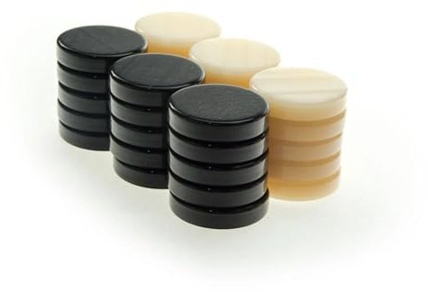 Luxus Manopoulos Perlmutt Backgammon-Steine – Set mit 30 schwarz & elfenbeinfarben – Premium-Set handgefertigt in Griechenland von Experten, 36 mm – Erwachsene, ab 14 Jahren