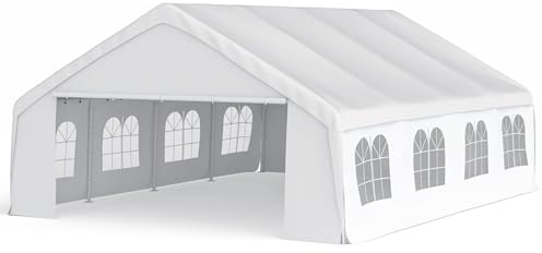 Morngardo 20'x26' Carports Clearance, Large Canopy Tent for Parties Heavy Duty Car Tent Metal Carport Portable Garage with Removable Sidewalls, White