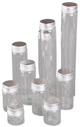 SYLALE 12 Botellas de Vidrio vacías de 10 ml, 15 ml, 20 ml, 25 ml, 30 ml, 40 ml, 50 ml, 60 ml, 80 ml y 100 ml con Tapa de Aluminio for Especias, for Manualidades.(25ml)