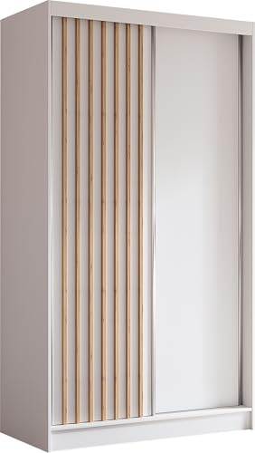 AXLIVING Cabinio Kleiderschrank 120cm Breit mit Schiebetüren Weiß/Artisan für Schlafzimmer