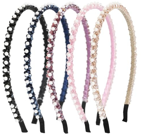 BOFUNX 5 Stücke Damen Haarreif Perlen Haarband Strasssteine Stirnbänder Trachten Dünn Haarreif Dirndl Haarschmuck für Oktoberfest Party Alltag