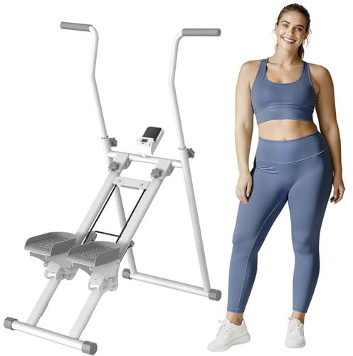 Monte-escalier pour la maison,escalade d'escalier, pliable,machine d'escalade verticale pour entraînement complet du corps, stepper pour entraînement à la maison avec capacité (Double handrails-White)