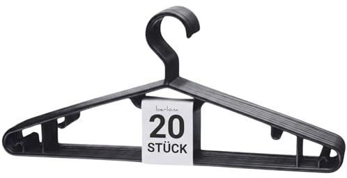 Berlona Cintres 20 Pièces Noir | Cintres en Plastique avec Crochets Latéraux | Design Classique, Légers et Multifonctionnels | pour Manteaux, Robes, Chemises, Pulls, Cravates et Pantalons