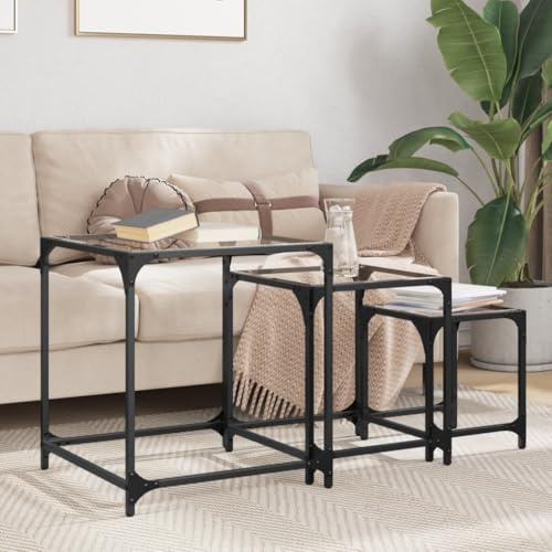 HOMEELIKE Satztische 3 STK. mit Glasplatte Transparent Stahl
