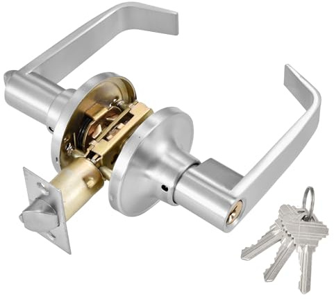 Whemyreat Door Handle Lock Set, Security Thickened Door Handle, Reversible Doors Handles with Silent Internal Lock and Keys, Privacy Doors Lever for Bedroom Bathroom Entrance/Exit, Silver 25-45mm
