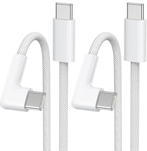 GIANAC 60 W USB C till USB C-kabel [2Pack 2M] 90 graders USB C PD snabbladdningskabel USB typ C kompatibel med iPhone 17/16/15 Plus Pro MAX, Macbook Pro/Air, Galaxy S21+/S21, Google Pixel, iPad Pro