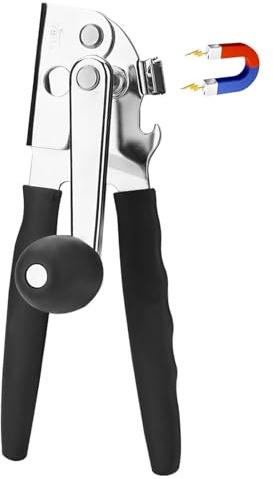Black Heavy Duty Manual Can Opener - Easy Turn Tin Opener for Seniors & Arthritic Hands, Commercial Grade with Smooth Cut Safety Edge & Strong Magnet for Large Cans