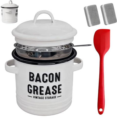 Contenitore Grasso Per | Grande Capacità 1200 ml | Colino Risparmio di Grasso di Bacon,per Preparazione di Pasti Friggere Cottura al Forno Arrostire Vacanze Campeggio Azione