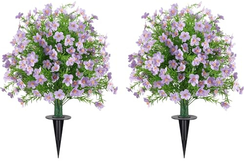 2 Pack Artificial Boxwood Topiary Ball Trees with Ground Spike for Outdoor, 23 Faux Realistic Floral Sphere Shrubs, Artificial UV Resistant Fake Bush Plants for Garden Yard Porch Decor (Purple)
