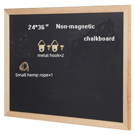 Wooden Frame Blackboard, Wall-Mounted Chalkboard with Natural Wood Border, Black Writing Surface, 24x36‘’Non-Magnetic, MDF with PVC Laminate