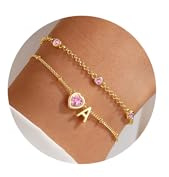 Turandoss armband med bokstäver damer guld födelsesten oktober turmalin armband bokstäver ett hjärta flicka, födelsedagspresent för kvinnor tonåring flickor mamma fru alla hjärtans dag årsdag smycken