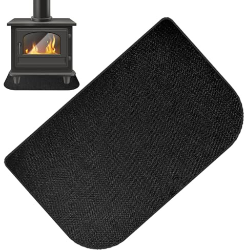 Stove Rug for Floor - Fireproof Fireplace Mat, Non-Slip, Flame Retardant Underlay, Black Rounded Corners | Wood Stove Protector for Indoor and Outdoor Use for Living Room, Kitchen,