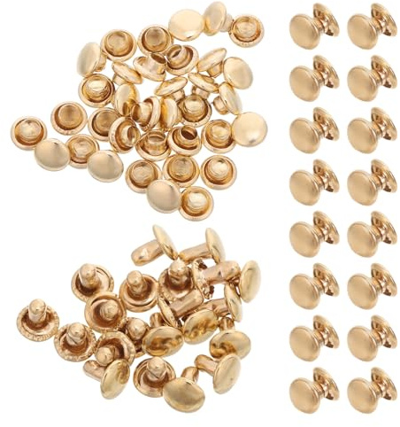 AKOOSY Kit de 100 Remaches Metálicos Redondos de Doble Tapa Color Dorado Cobre 5x5 Mm para Cierres a Presión, Accesorios para Manualidades y Reparación de Ropa, Zapatos y