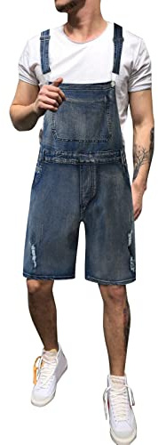 RUMAOZIA Salopette en jean pour homme - Short d'été - Combinaison en jean - Salopette cargo baggy - Pantalon de travail court - Coupe ample - Vintage - Avec poches