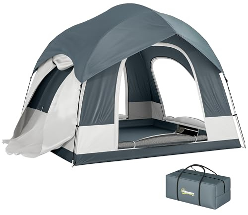 Outsunny Tente de Camping 2-4 Personnes 3 Portes Compatible SUV Bleu Foncé | Facile à Monter, Imperméable, Double-toit Amovible, Tapis de Sol, Sac de Transport