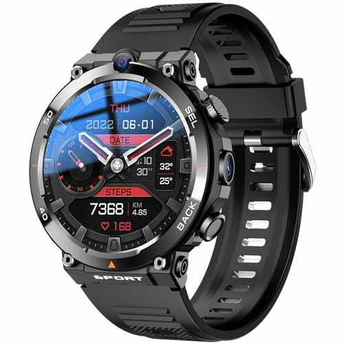4G SIM Card Smart Watch, 1,39 pollici schermo rotondo Smartwatch con doppia fotocamera frontale/laterale, impermeabile IP67, posizionamento NFC, regali per gli uomini