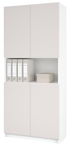 Vladon Büroschrank Rivo, Made in Germany, Aktenschrank mit 4 geriffelten Türen & Soft-Close, Aufbewahrungsschrank für Büro, Home Office & Wohnzimmer Weiß matt/Cashmere (82 x 184 x 37 cm)
