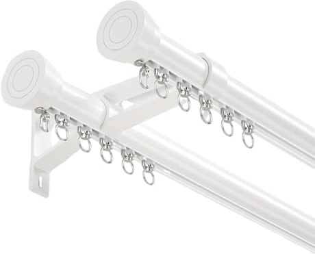 300 cm vit dubbel gardinstång set väggmonterad burspråksskena med hållbara aluminiumstänger och beslag för elegant heminredning och fönsterbehandlingar
