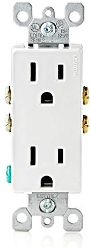 Leviton 5325-W 15 Amp, 125 Volt, Decora Duplex Receptacle, Residential Grade, Grounding, White
