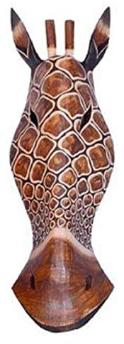 WoUnru Maske Giraffe 50 cm, Holz-Maske aus Bali, Wandmaske