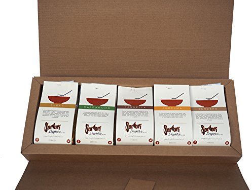 Set Regalo Spezie D'Oriente. In un elegante confezione una selezione delle più raffinate Spezie d'Oriente: cannella, curry, curcuma, zenzero, cardamomo.