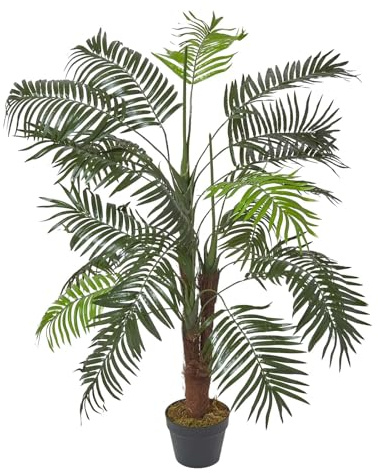 HOMESCAPES Artificial Palm Tree Indoor 120 cm (4 ft) – Faux Potted Palm Plant for Home & Office, Green with Black Pot