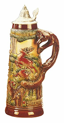 King German Beer Stein Fox Handle Hunting Stein 2 Liter tankard, Beer Mug