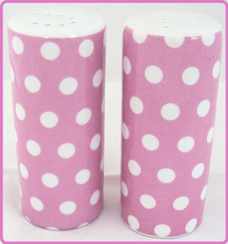 Pink Dots - Juego de salero y pimentero redondo de porcelana (cerámica), diseño