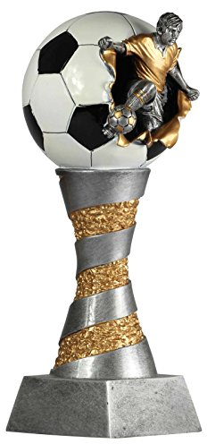 pokalspezialist Pokal Fußball Lyon Exclusiv aus Resin Silber/Gold handbemalt, 26, 28 oder 31 cm
